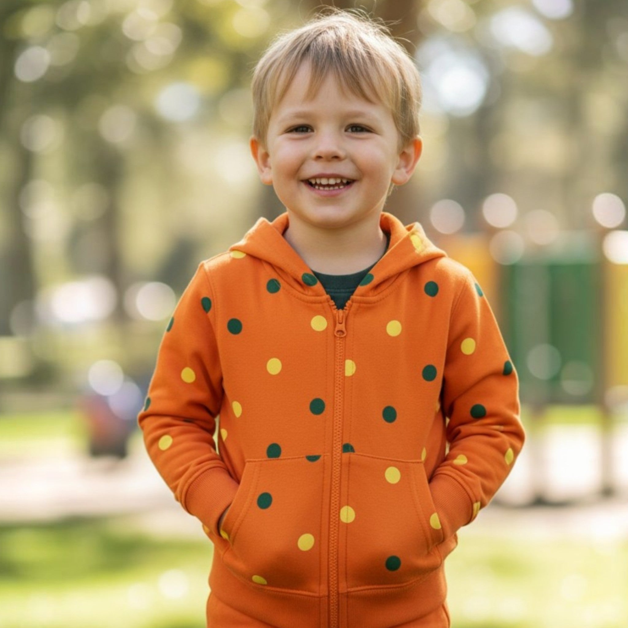 Felpa Bambini unisex Cappuccio Zip Orange Peel Pois Colorati 1-10 Anni