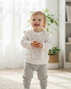 Felpa Bianca Volant Pois Argento Bambina - Elegante, leggera French Terry