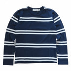 Maglia Bambino Manica Lunga Blu Scuro Righe Bianche
