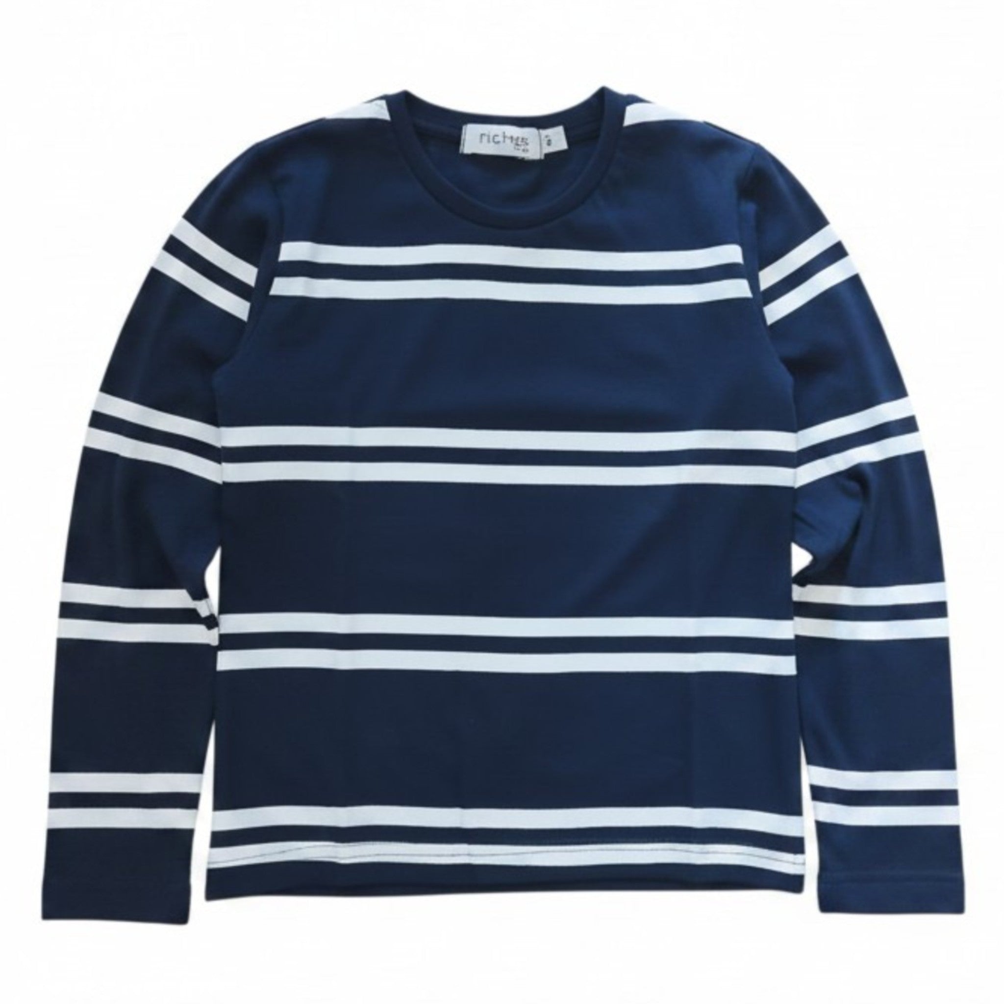 Maglia Bambino Manica Lunga Blu Scuro Righe Bianche
