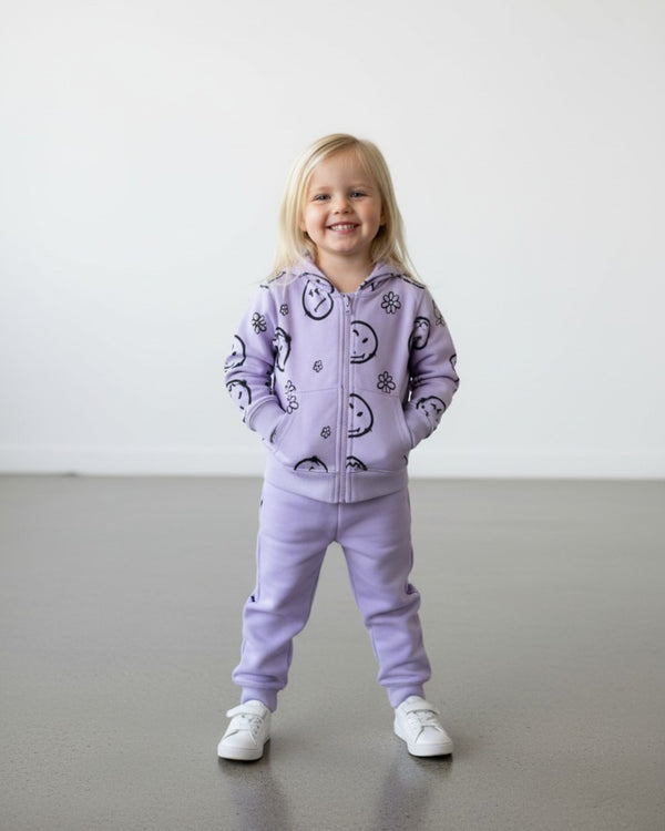 Felpa Bambini Cappuccio Zip Lavanda Smile e Fiori | 1-10 anni