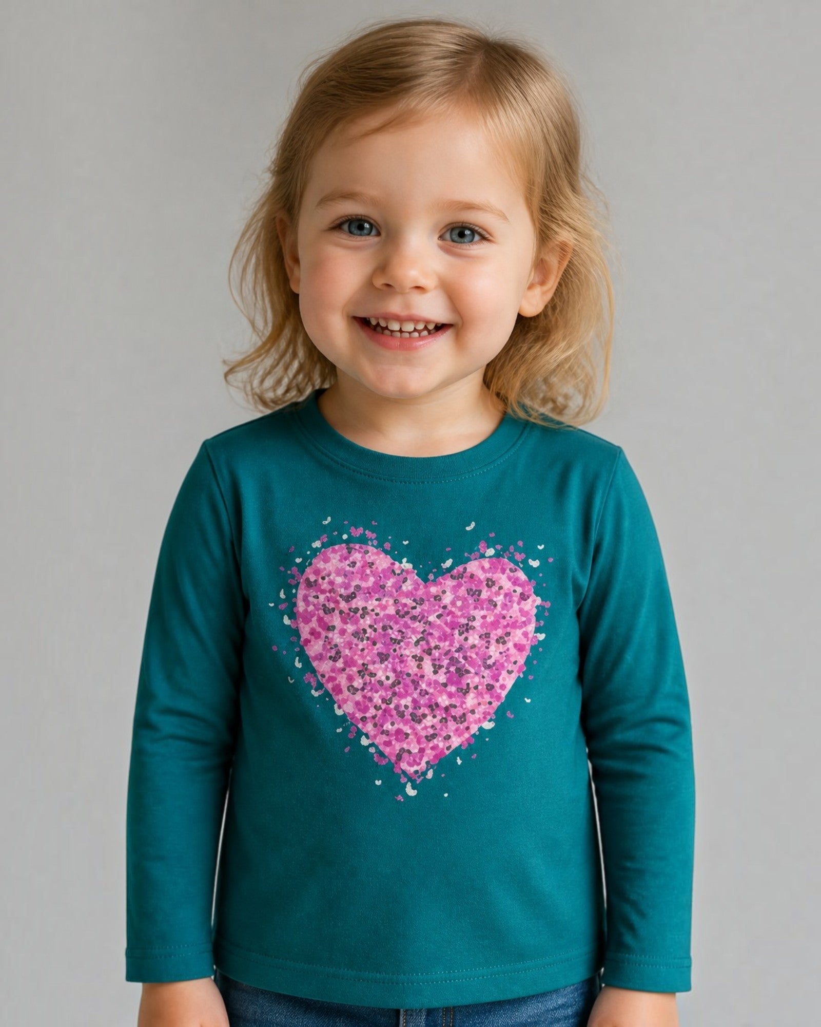 Maglia Bambina Verde Deep Lake Cuore Fucsia - 6M-4A