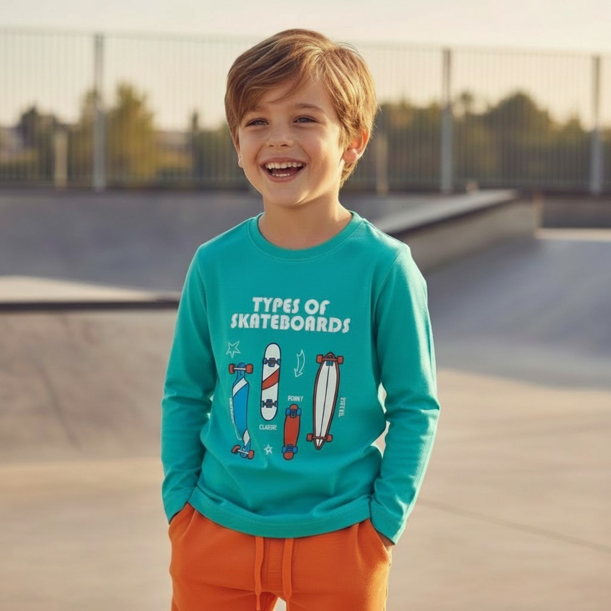 Maglia Bambino Manica Lunga Jersey Policotone Tiffany con Skateboard 2-10 Anni