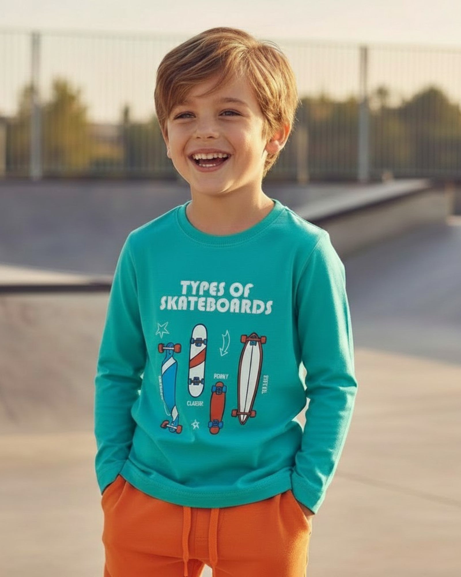 Maglia Bambino Manica Lunga Jersey Policotone Tiffany con Skateboard 2-10 Anni