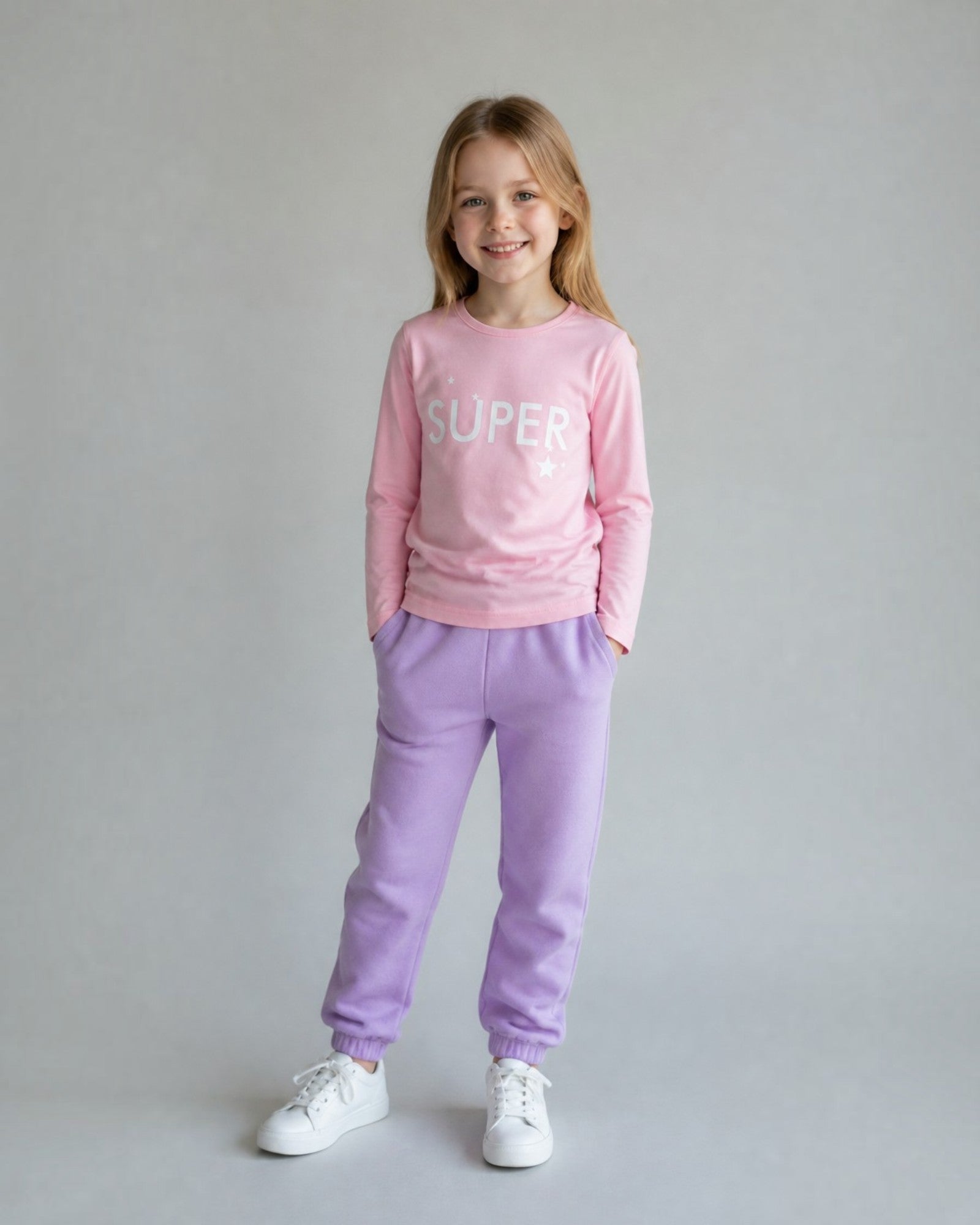 Maglia bambina manica lunga rosa con scritta