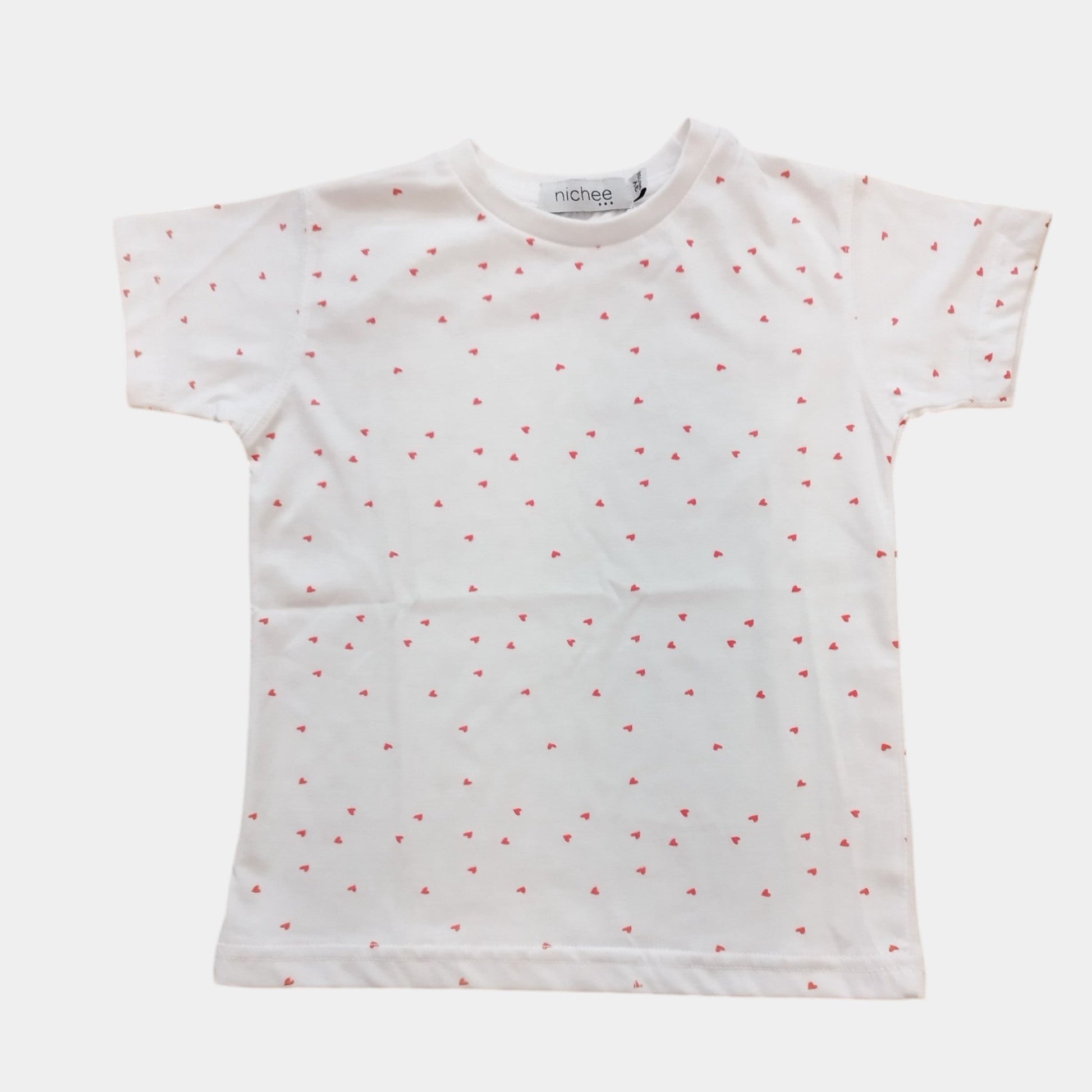 T-shirt Bambina Bianca con Cuori Rossi – Taglie 6 Mesi - 4 Anni - Nichee Children's Clothing 0 - 10 years - Abbigliamento bambini a Rovigo