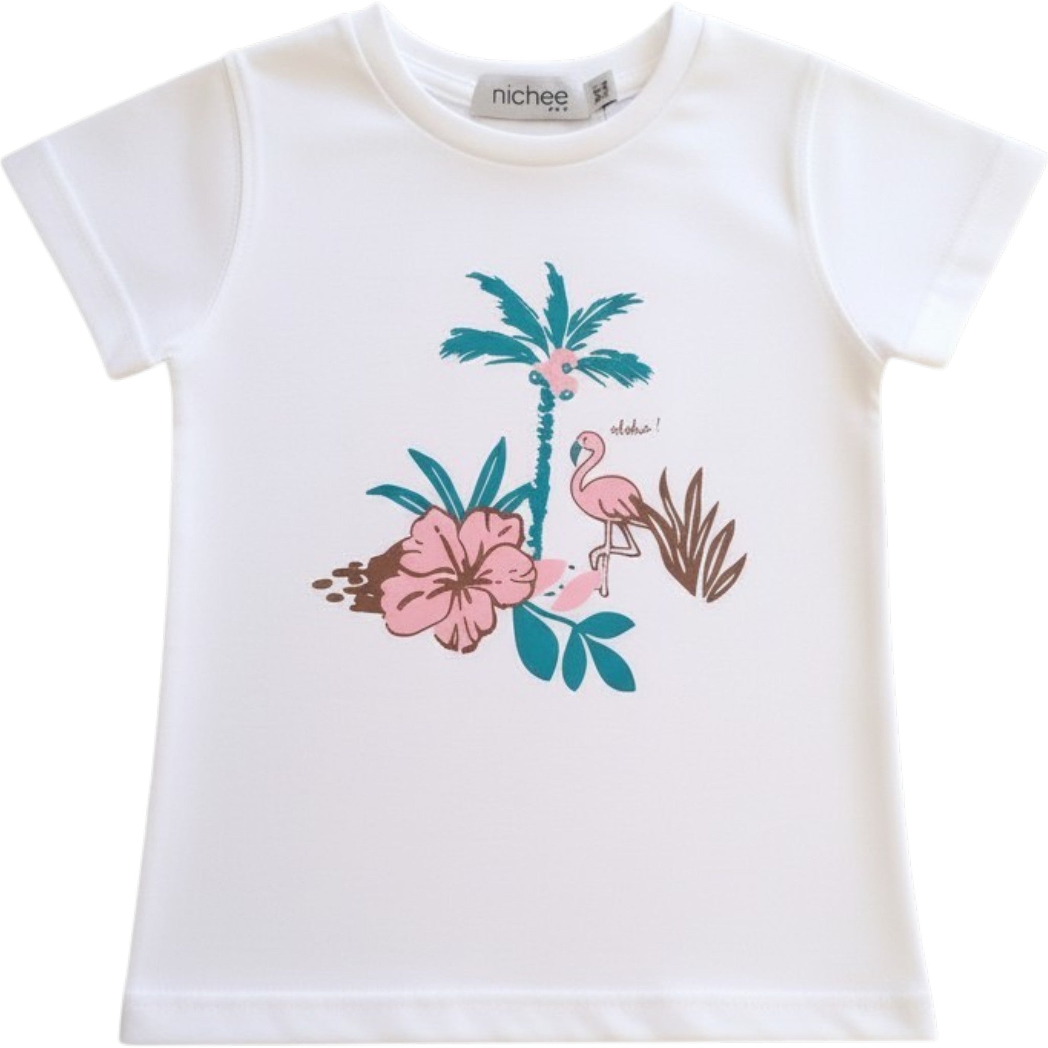 T-shirt Bambina Bianca Stampa Tropicale 2-10 Anni