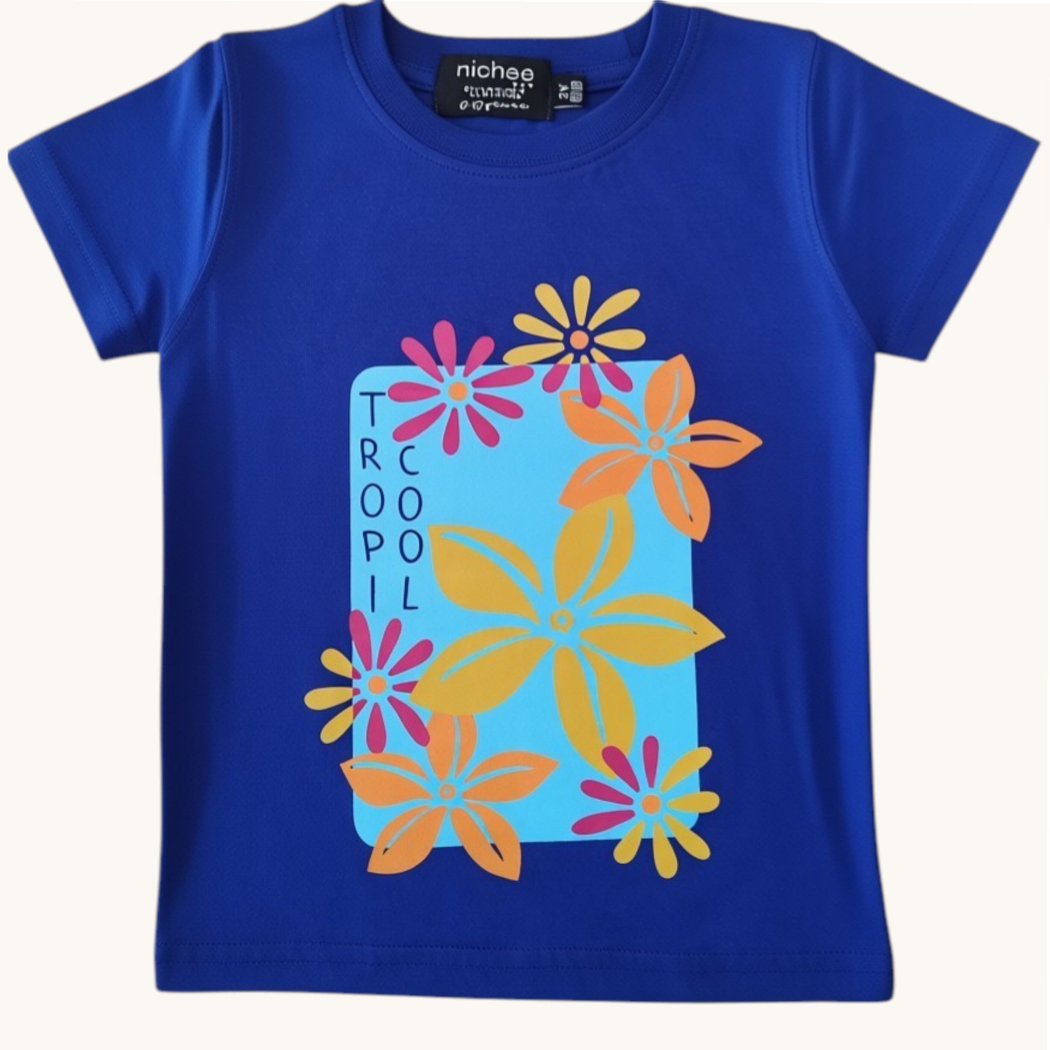 T-shirt Bambina Manica Corta Blu Floreale | 1-10 anni