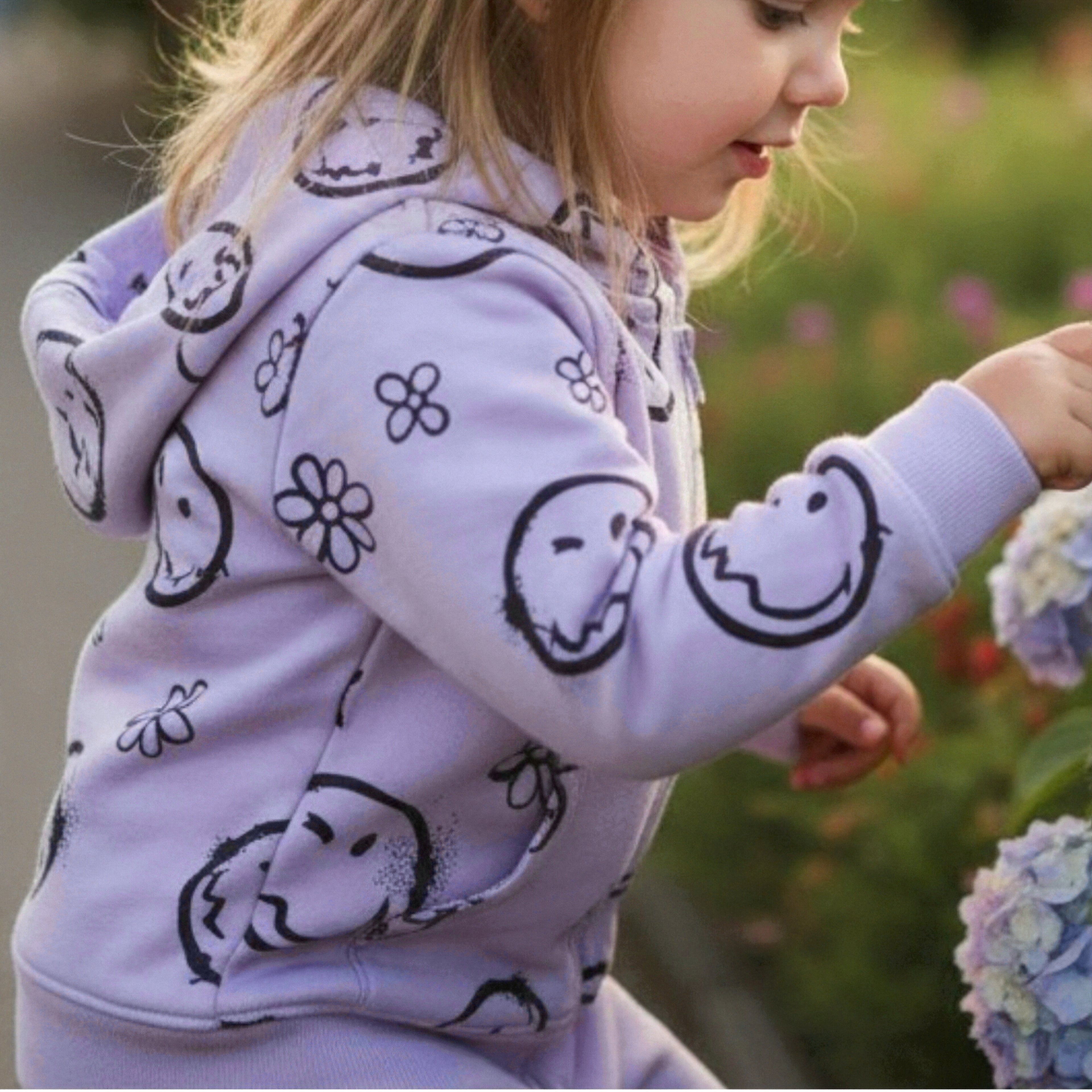 Felpa Bambina Cappuccio Zip Lavanda Smile e Fiori | 1-10 anni