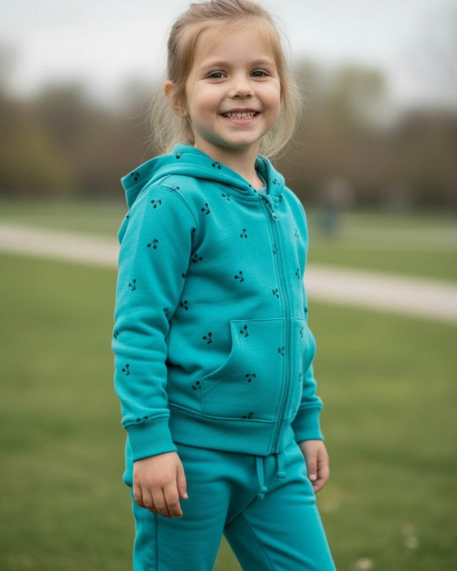 Felpa Bambini Cappuccio Zip Tiffany Stampa Ciliegie 1-10 Anni